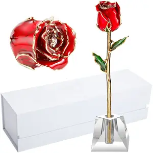 Présentoir de vase en acrylique cristal pour rose trempée en or, support en cristal pour rose trempée en or 24 carats