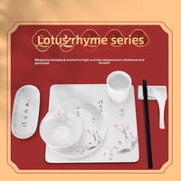 Ensemble de vaisselle commerciale de luxe légère bols à riz jetables en mélamine assiettes kit complet d'ustensiles porcelaine rétro de haute qualité
