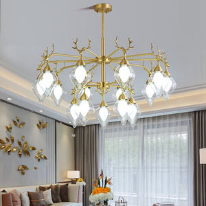 Lustre en cuivre et verre, lampe LED en forme de bois de cerf, luminaire de luxe pour salon, chambre, salle à manger, hôtel, <span class=keywords><strong>café</strong></span>, décoration, suspension de plafond - Product Image 1