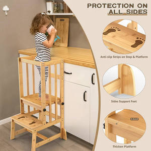 Child Kitchen Step <b>Stool</b> With Safety Rails <b>Bamboo</b> Adjustable Height Learning Tower For Toddlers - Product Image 4