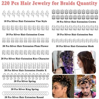 Vente en gros de 220 pièces de bijoux pour cheveux, anneaux pour tresses, perles pour dreadlocks, accessoires pour tresses