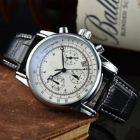 Montre de luxe pour homme en cuir, étanche, sportive, élégante, multifonctionnelle, à quartz