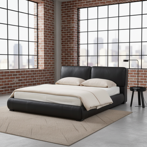 เตียงหนังสีดำทั้งหมด ดีไซน์เรียบง่ายทันสมัย ขนาดคิงไซส์และควีนไซส์ เตียงหนังคู่นุ่มสบายสำหรับเฟอร์นิเจอร์ห้องนอน - Product Image 6