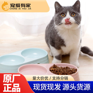 Bol double ovale antidérapant pour animaux de compagnie, pour nourriture et eau, rose et bleu - Product Image 3