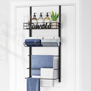 Custom 5-Tier Wall Mounted Steel <b>Towel</b> <b>Rack</b> <b>Over</b> <b>Door</b> Storage Organizer with Metal Shelf for Bathroom - Product Image 1
