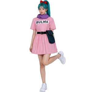 Disfraz de Bulma de Dragon Ball, vestido rosa para mujer, disfraz de anime para adultos con cinturón y bolso - Product Image 1