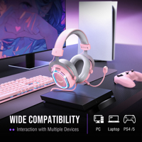 Casque de jeu filaire USB H13 circum-auriculaire avec son surround 7.1, RGB vibrant, micro à réduction de bruit équilibrée pour jeu/chat et DJ