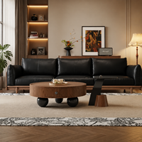 Table basse ronde en verre et bois de style mid-century modern avec tiroir dissimulé et options de taille personnalisées