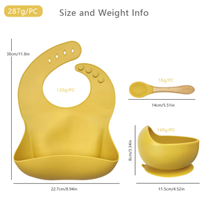 ชุดภาชนะใส่อาหารซิลิโคนแบบกำหนดเองพร้อมช้อนด้ามไม้ ผ้ากันเปื้อนกันน้ำ ชามดูดติดพื้นผิว OEM โลโก้สั่งทำ ที่รองอาหาร Babero - Product Image 4