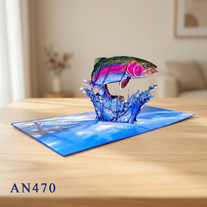 Tarjeta 3D Pop-Up Hecha a Mano con Trucha Arcoíris Saltando de Agua, Arte en Cartulina, Coleccionable, Tarjeta de Boda Vietnamita por Viet-craft - Product Image 4