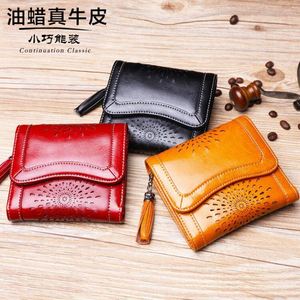 Portefeuille court vintage pour femme en cuir huilé, porte-monnaie zippé, porte-cartes, accessoire transfrontalier très vendu - Product Image 5