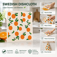 Chiffon de cuisine suédois imprimé sur mesure, 70% cellulose, 30% coton, réutilisable, absorbant, éponge en cellulose pour le nettoyage ménager