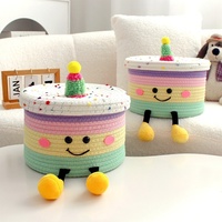 Panier de rangement en corde de coton tressée en forme de gâteau coloré et mignon pour la chambre d'enfant, organisateur de jouets et de collations