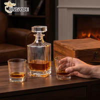 Juego de 3 Vasos de Whisky Cuadrados de Cristal y Decantador con Caja de Madera para Vino, Licor, Whisky, Cócteles, Regalo