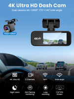Mini tachygraphe 4K de 2 pouces avec caméras avant et arrière, prise en charge Wi-Fi et GPS, surveillance de stationnement 24h/24, boîte noire de voiture, compatible 256 Go