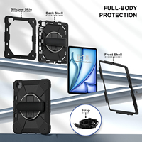 WESOROL iPad Air 13" M3 2025 M2 2024 için Ağır Hizmet Tipi Kılıf, Kalem Tutucu, 360 Derece Dönebilen Stand, Omuz Askısı, Siyah, OEM ODM