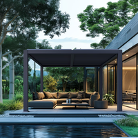 Pergola bioclimatique motorisée de luxe en aluminium avec toit à lames orientables LED pour terrasse et balcon, utilisation extérieure