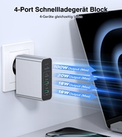 Chargeur mural USB HNT GaN 120W Type C EU à charge rapide 4 ports gris pour ordinateur portable avec câble USB C-C 100W