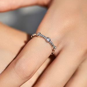 S925 <b>Silver</b> <b>Eternity</b> Band <b>Ring</b> With Round Diamond Bezel Setting Pave Detail Geometric Classic Unisex Engagement <b>Ring</b> - Product Image 4