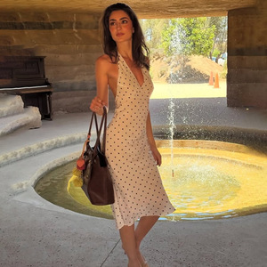 Vestido Largo Elegante Estilo Francés con Cuello en V para Mujer, con Lazos en la Espalda, Ajustado, Transpirable, Informal para Uso Diario - Product Image 4