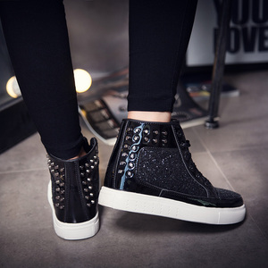 Listo para enviar lentejuelas brillantes remache atractivo corte alto zapatillas unisex skate zapatos para los amantes - Product Image 5