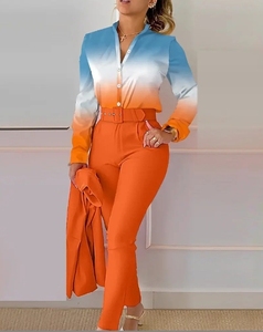2023 nuovo Top da donna europeo e americano stampato alla moda con maniche lunghe e pantaloni in tinta unita - Product Image 2