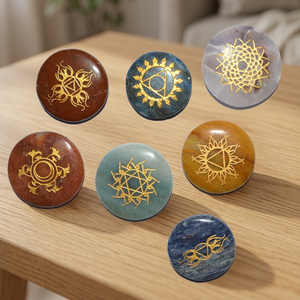 Traditional <b>Chakra</b> Oval <b>Set</b> Gemstone Circle Inlaying Polished Art Collectible REIKI Theme Home Decoration & Business Gift - Product Image 3
