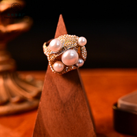 Bague en perle blanche, bijoux en cuivre plaqué or blanc, bague de cocktail élégante, bijoux de fête pour femmes