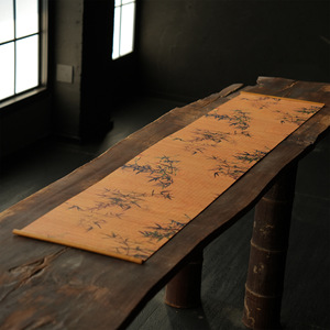 Camino de Mesa de Seda de Bambú con Diseño de Flor de Ciruelo, 30x180cm, Estilo Chino Tradicional, Decoración Rectangular Negra para Salón de Té o Comedor - Product Image 2