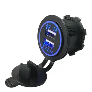 Waterproof 2 Port LED LAMP 2.1A &1.0A Dual Usb Bus Charger 12 24V Usb Socket for Car Boat Marine Mobile