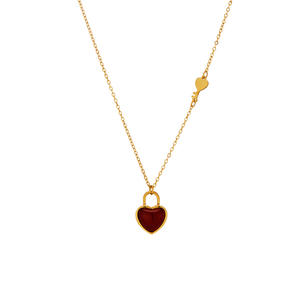 Moda impermeable Acero inoxidable 18K chapado en oro rojo melocotón corazón Natural ágata roja cerradura en forma de llave colgante collar YF6599 - Product Image 5