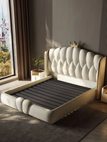 Base de Cama King Size Moderna de Cuero Genuino Suave con Almacenamiento, Estructura Duradera de Madera de Pino Ecológica