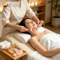 Set Roller Gua Sha Kristal Mawar Kuarsa Pemutih Wajah Harga Pabrik Jiwan Lejia dengan Batu Berbentuk Hati Merah Muda