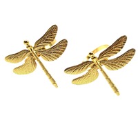 Vente en gros ronds de serviette libellule en métal argenté doré pour couverts de table ronds de serviette design animal pour table