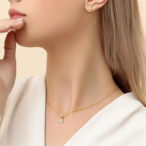 CANNER Korean Simple Four Claw Zircon 18K Gold Plated Sterling Silver Women's Jewelry Set Necklace <b>Stud</b> Earrings Wedding Party - Product Image 6