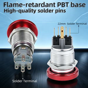 16/19/22mm Metal Mushroom Head Push Button Switch with LED, Momentary/Reset/Latching, Pin Terminal, Start Button - Product Image 4