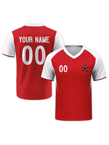Maillots de football rouge et bleu 100 % polyester, nouveau design 2026, vente en gros, personnalisables (nom, numéro, logo), unisexe, col en V, manches courtes, respirants - Product Image 3