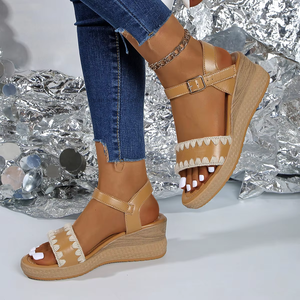 Women European and American Style Wedge <b>Sandals</b> Summer New Thick Sole Large Lace Platform Roman <b>Sandals</b> in Stock Wholesale - Product Image 4