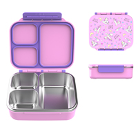 Boîte à lunch robuste pour enfants, conteneur bento à 3 compartiments, en plastique, étanche, écologique, portable, avec poignée, aspect personnalisable, nouveau-né