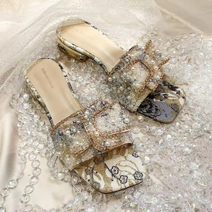Sandales à talons ultra hauts pour femmes, en satin et cuir verni, ornées de strass, à bout ouvert, avec bride, pour l'hiver, sexy, pour les soirées en boîte de nuit - Product Image 1