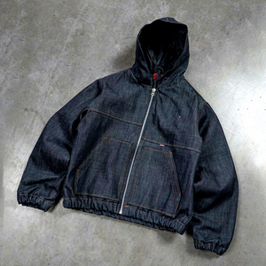 Vestes zippées surdimensionnées de haute qualité, en jean, avec capuche, en denim japonais selvedge brut et original - Product Image 1
