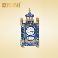Horloge de table en cloisonné de luxe, cuivre plaqué or, motifs floraux classiques exquis, émail, horloge de bureau