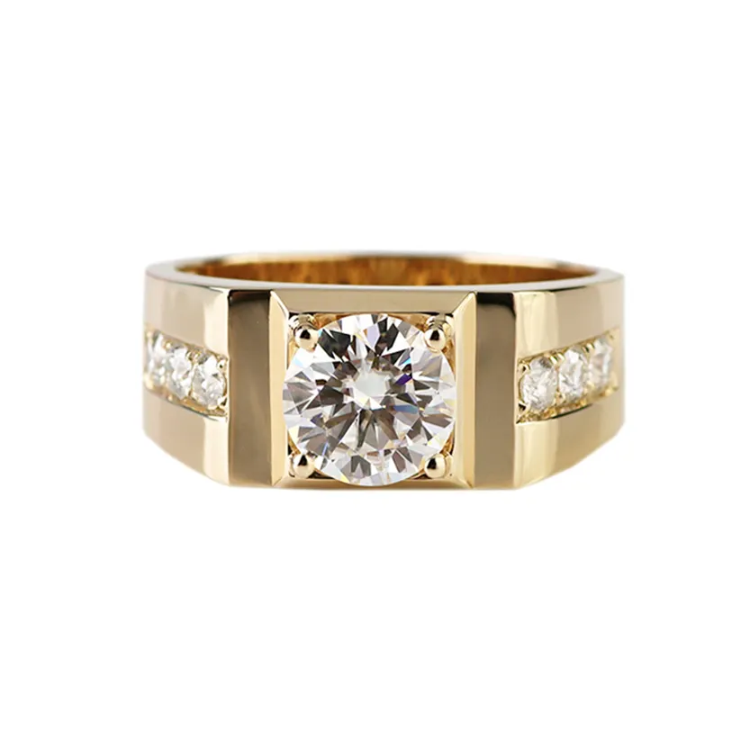 Provence 14 K ผู้ชายสไตล์สีเหลืองทอง Moissanite แหวนเพชร