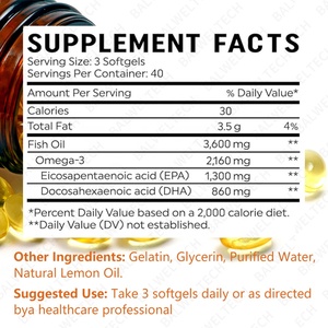 Capsules d'huile de poisson pure oméga-3 halal en vrac, marque privée OEM, 3600 mg, triple concentration EPA DHA, 120 gélules molles, pour adultes, sans OGM - Product Image 2