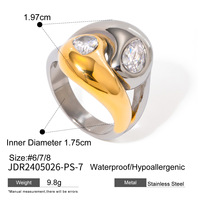 Luxus klobige Edelstahl 18 Karat vergoldete Ringe poliert inter laced zweifarbige Wasser tropfen Zirkon ringe