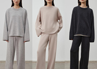 Ensemble pull en tricot de laine mérinos pour femmes pantalon à jambes larges et tenue deux pièces lavable en Machine tricoté deux pièces ensemble femmes