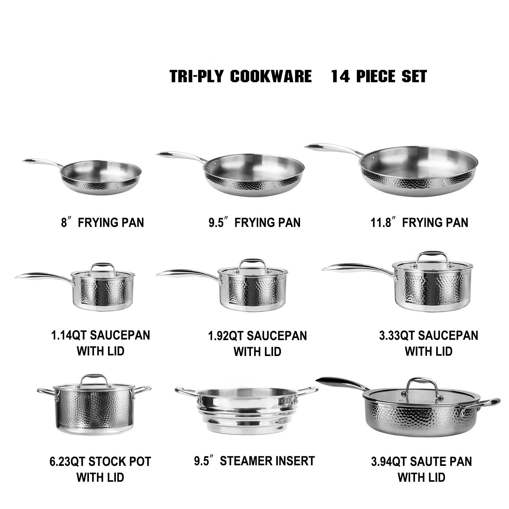 New Design 14-Piece Modern Hammer Pattern Triply Stainless Steel Eco-Friendly Durable Healthy Pots and Pans for Cooking · image 3
