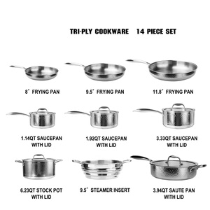 Nuevo diseño, 14 piezas, patrón de martillo moderno, triple acero inoxidable, ecológico, duradero, saludable, ollas y <span class=keywords><strong>sartenes</strong></span> para cocinar - Product Image 3