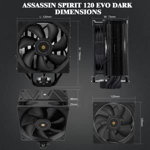 Thermalright AS120 EVO Dark CPU Cooler 4pin PWM <span class=keywords><strong>120mm</strong></span> Ventilateur PC silencieux pour AMD AM4 AM5/Intel 1700/1150/1151/1200 - Product Image 5