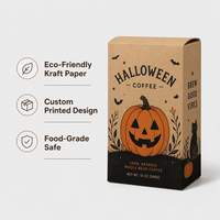 Boîte d'emballage de café personnalisée pour Halloween, boîte en papier kraft pour grains de café avec impression de citrouille, vente en gros, boîte cadeau de café écologique